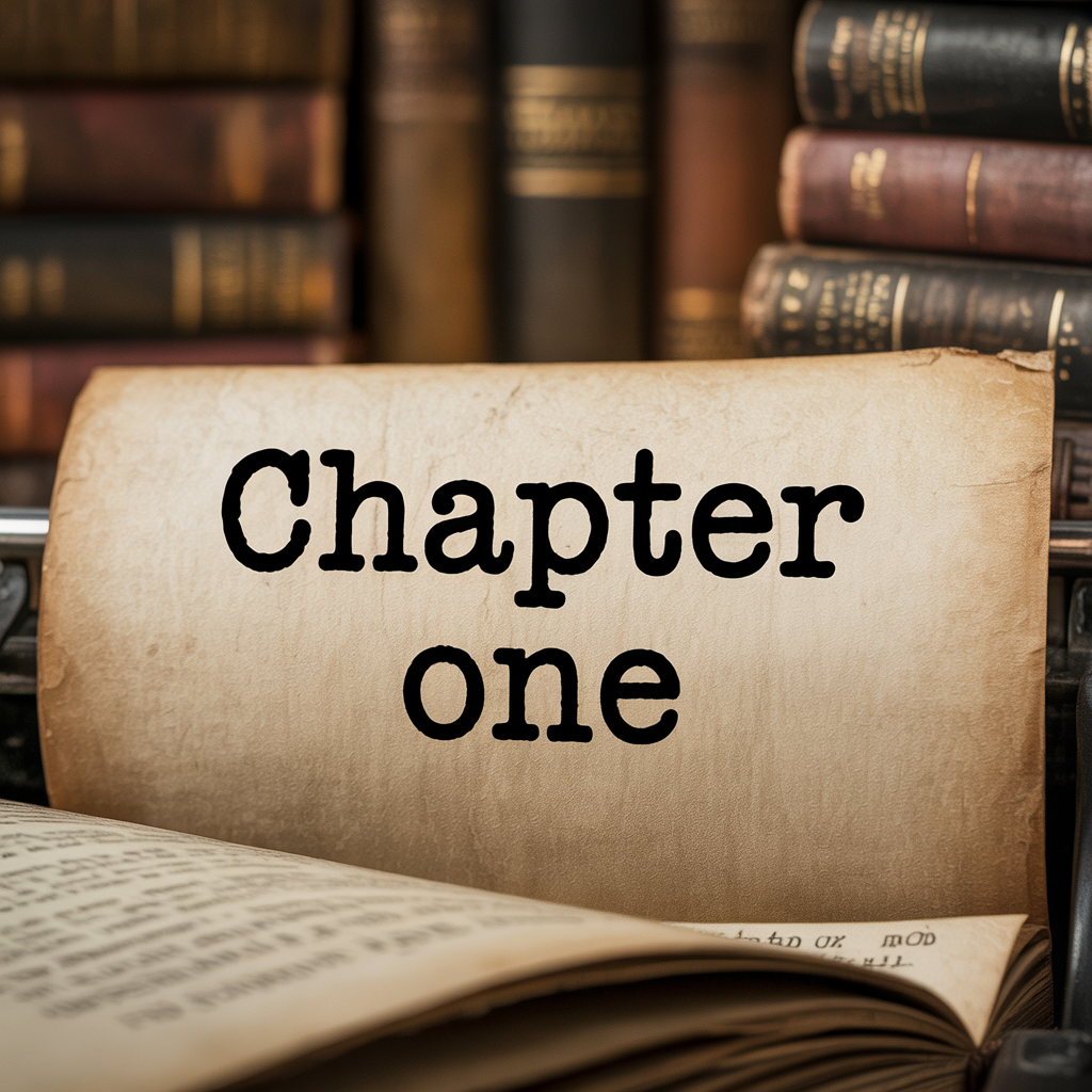 The word 'CHAPTER ONE' typed on aged paper with a vintage typewriter font, complete with slightly uneven ink