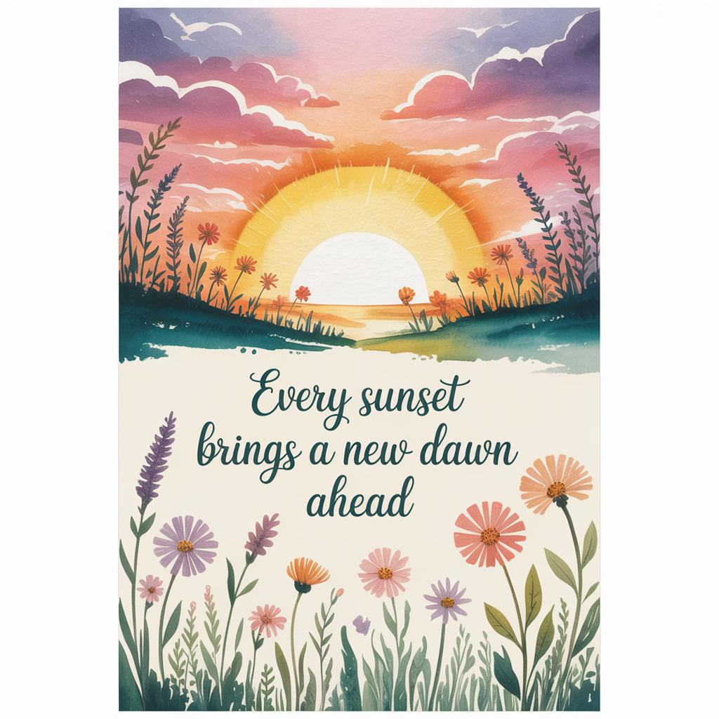 'Every sunset brings a new dawn ahead' written neatly on a p