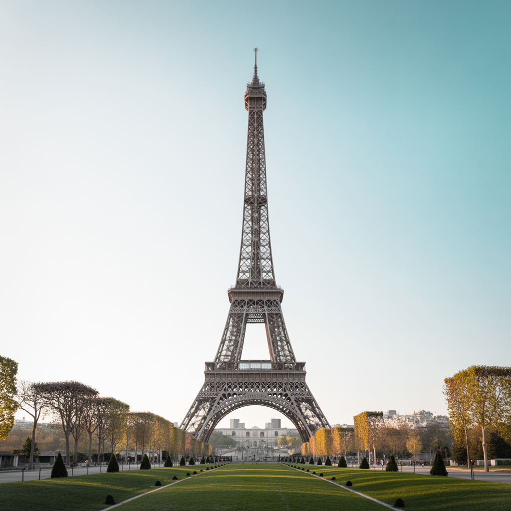 The Eiffel Tower in Paris on a clear day, architecturally ac