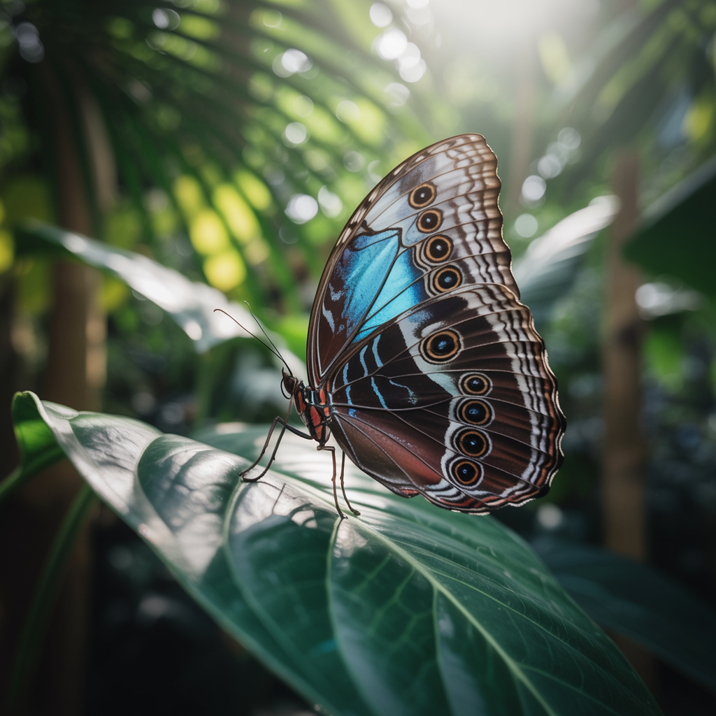 A Morpho menelaus butterfly with accurate iridescent blue do