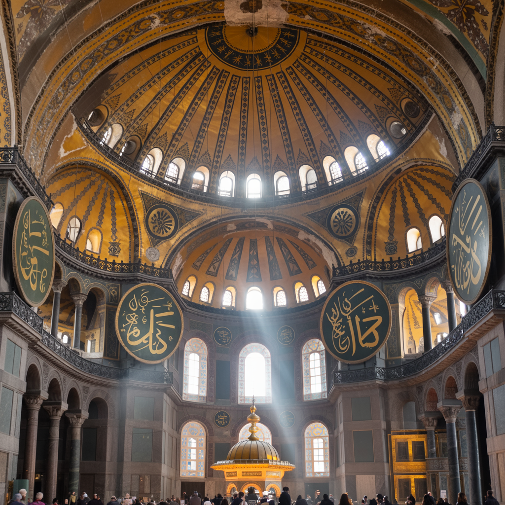 The Hagia Sophia interior showing the massive central dome, 