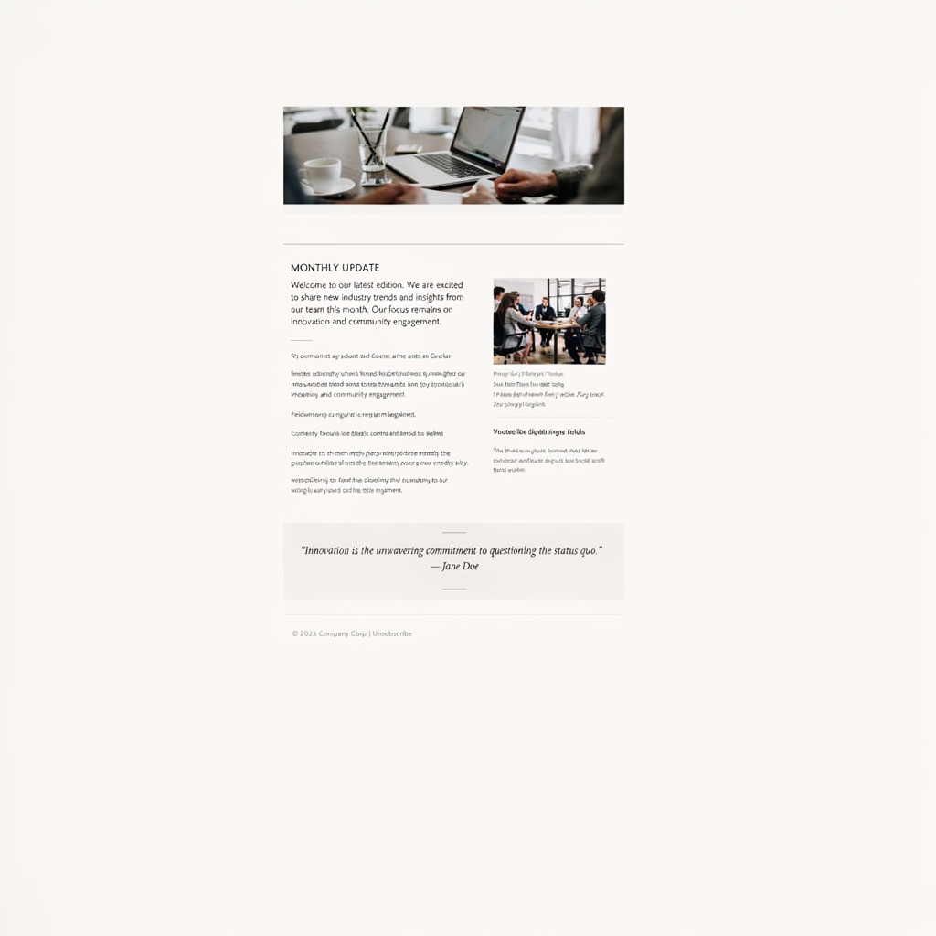 A newsletter layout with a banner image header, a two-column
