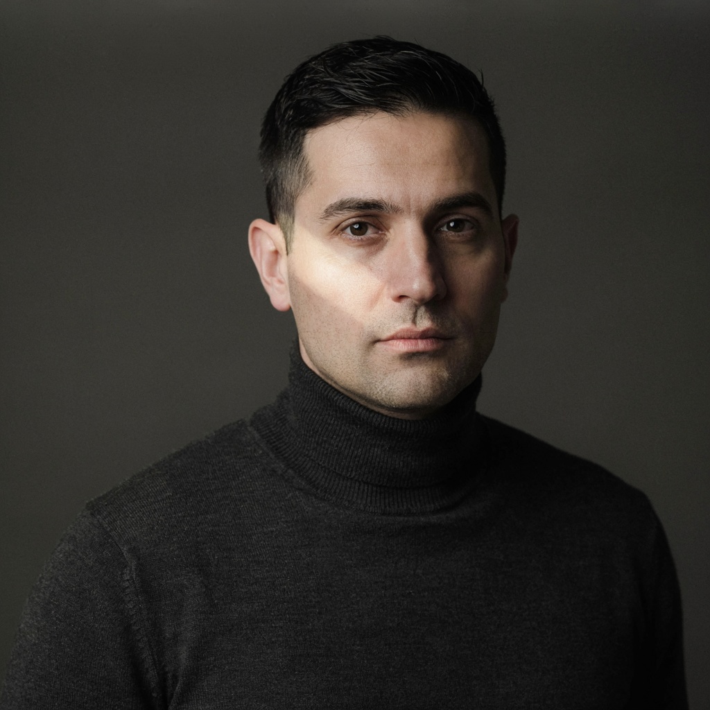 A portrait lit with classic Rembrandt lighting — triangle of