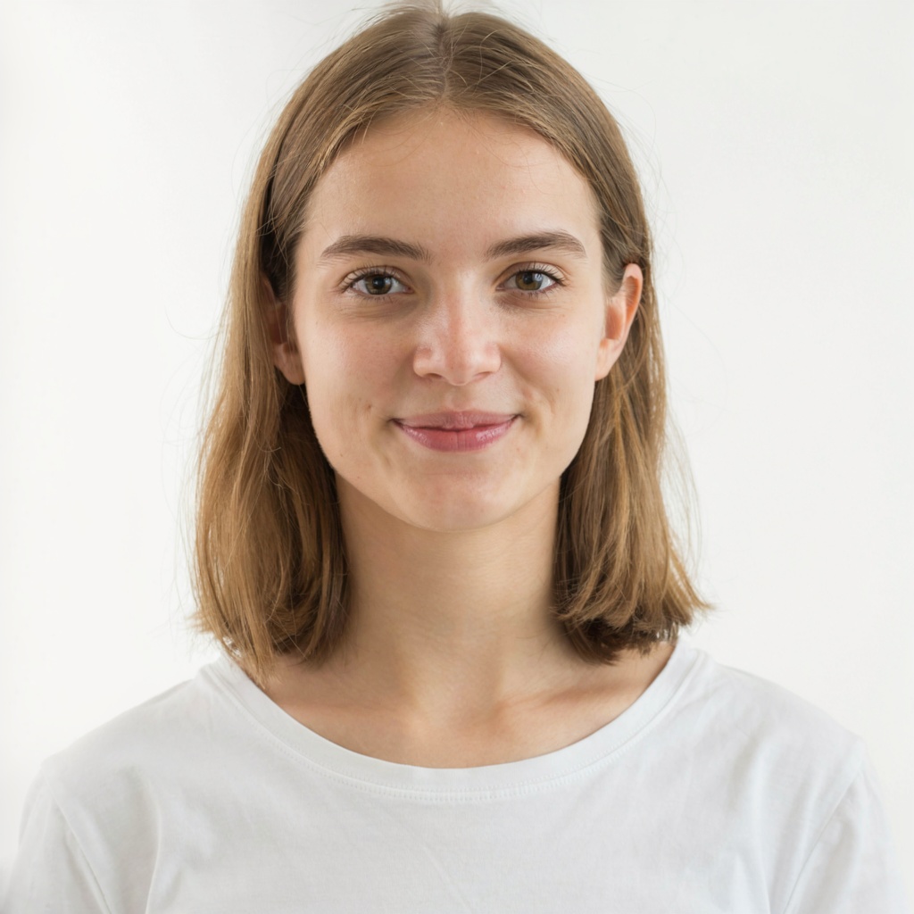 A high-key portrait of a person against a bright white backg