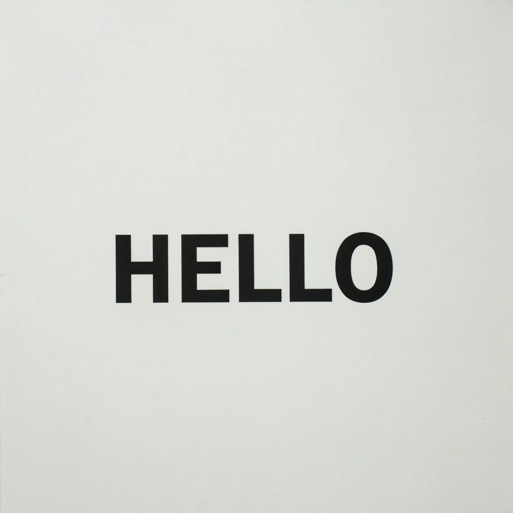 A single large word 'HELLO' centered on a white background