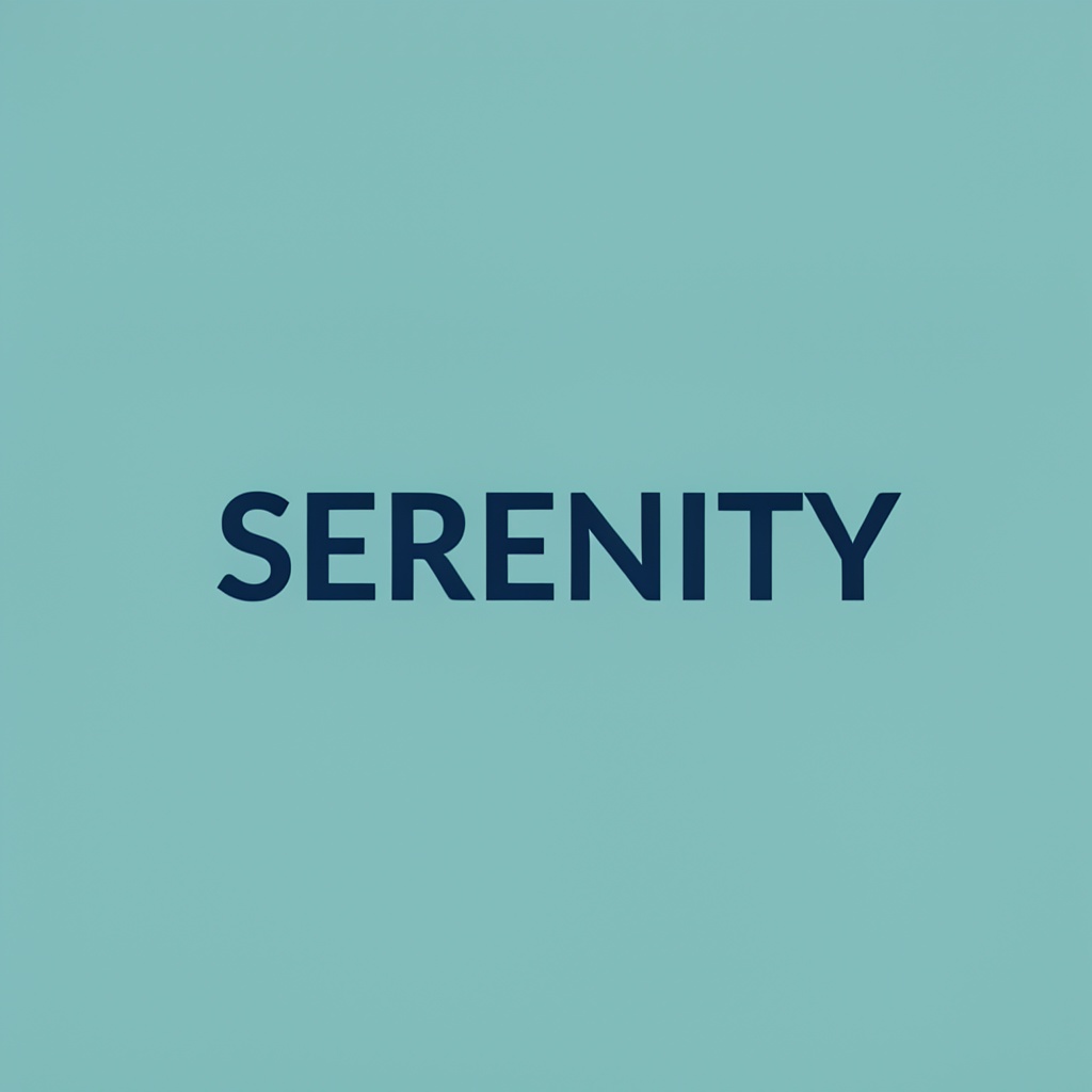The word 'SERENITY' written large and centered on a solid li