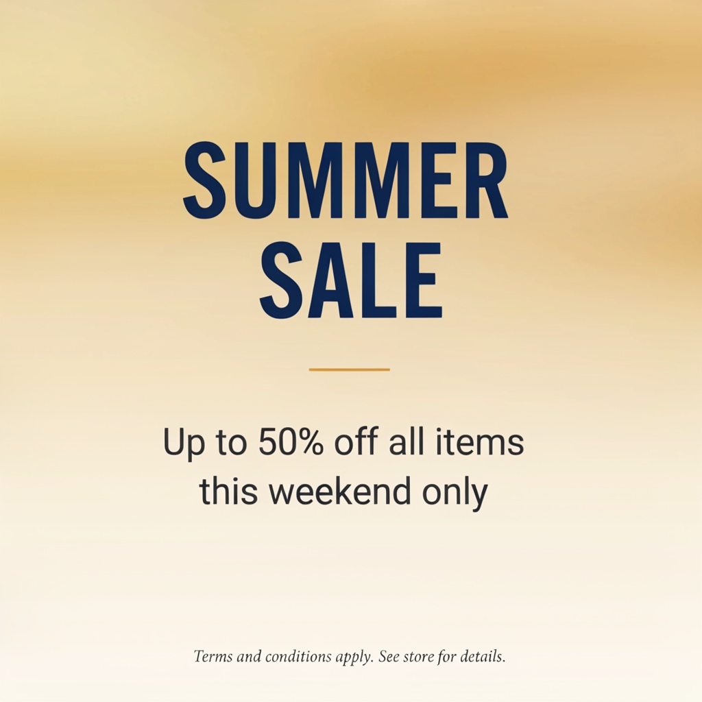 A poster with headline 'SUMMER SALE' in large bold text, bod