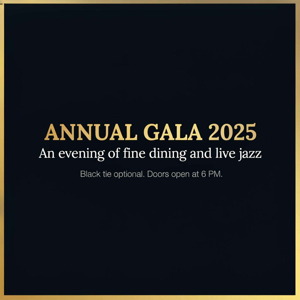 An event banner with headline 'ANNUAL GALA 2025' at the top 