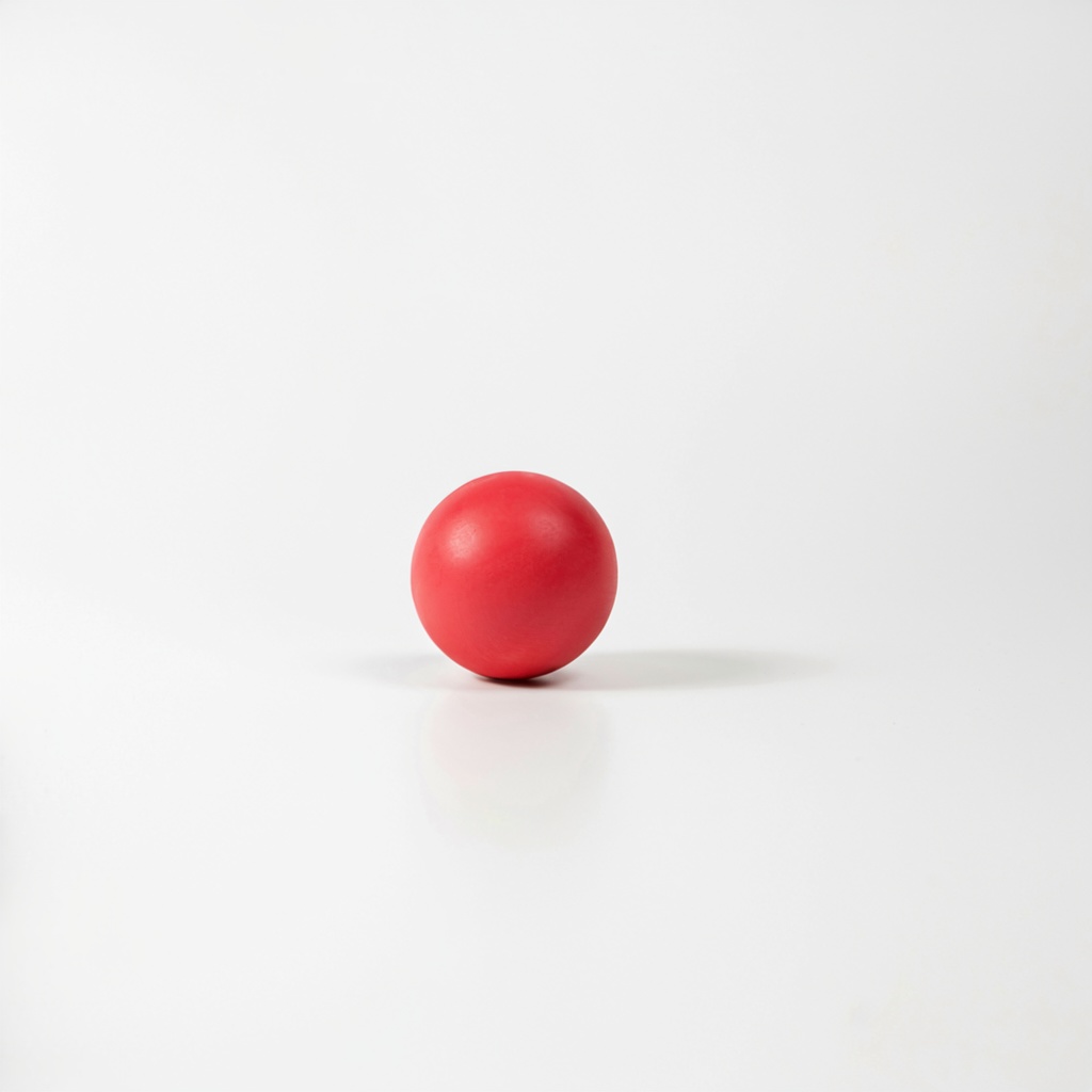A red sphere on a white surface with a single shadow cast to