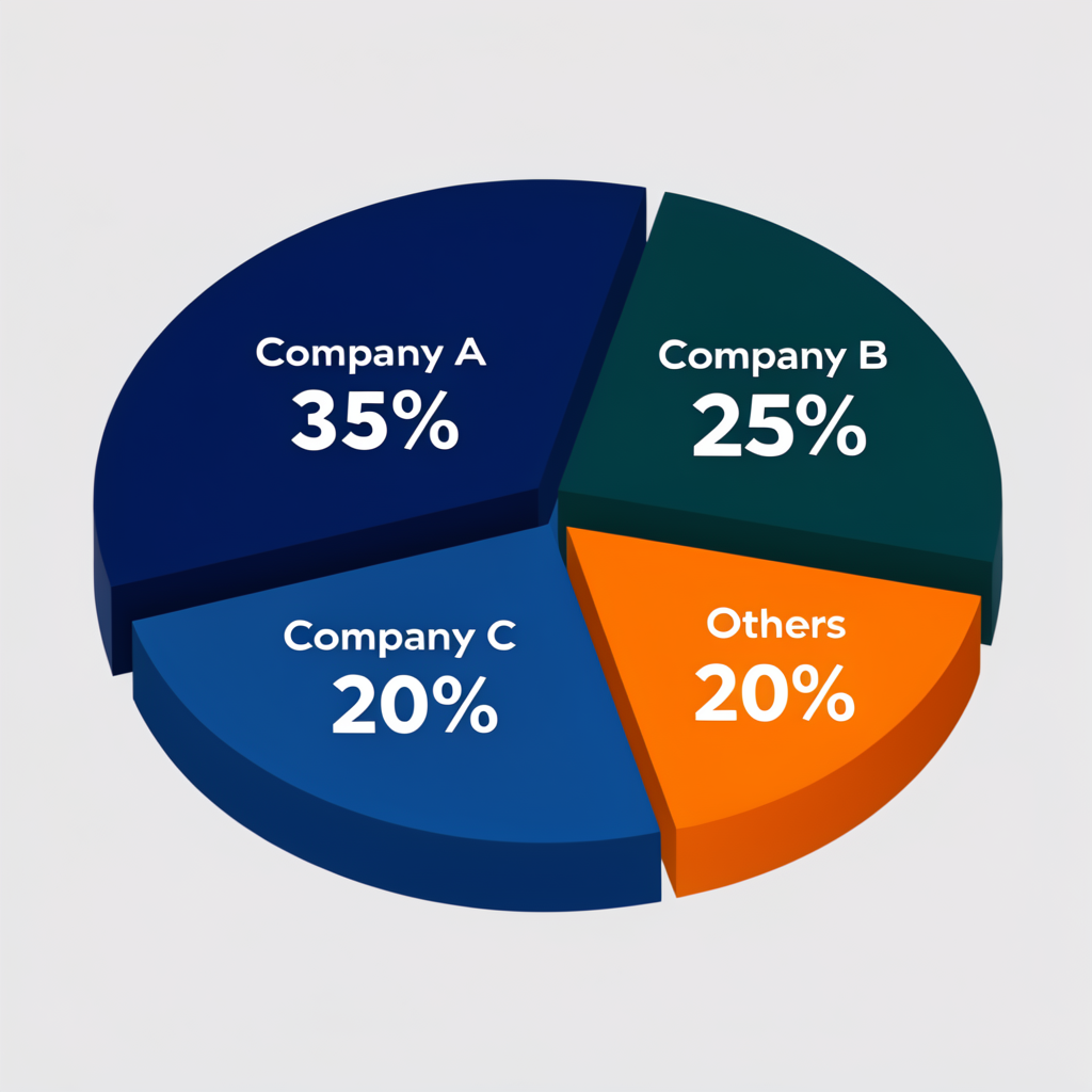 A pie chart showing market share: Company A 35%, Company B 2