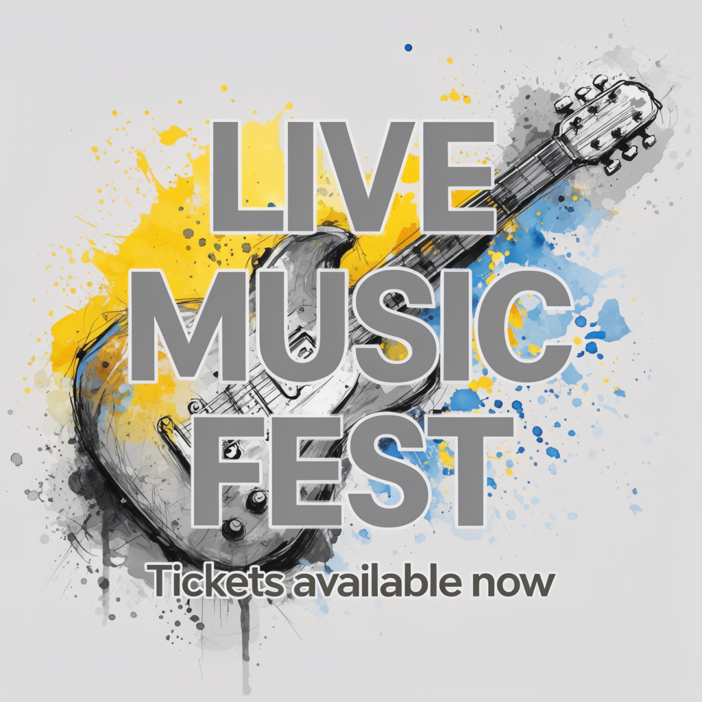 An event poster featuring a guitar illustration, the headlin