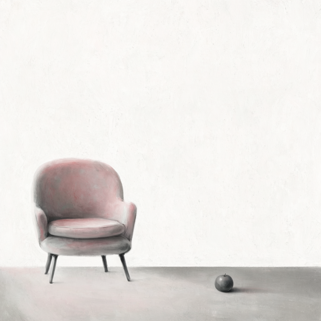 A still life painted in anxious minimalism — sparse composit