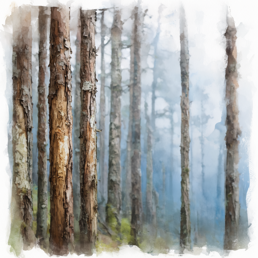 A forest rendered in photorealistic watercolor — the detail 