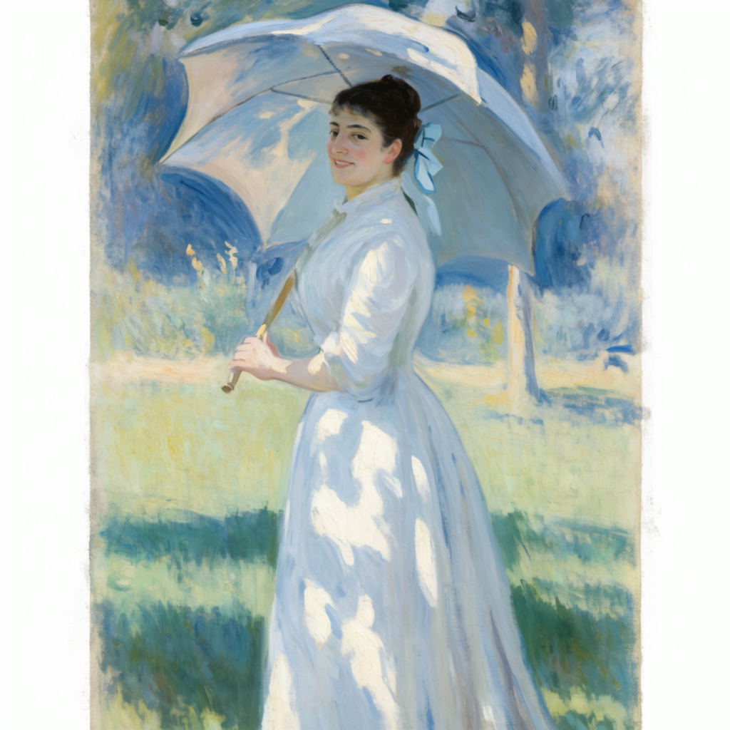 A woman with a parasol in the style of Impressionism — soft 