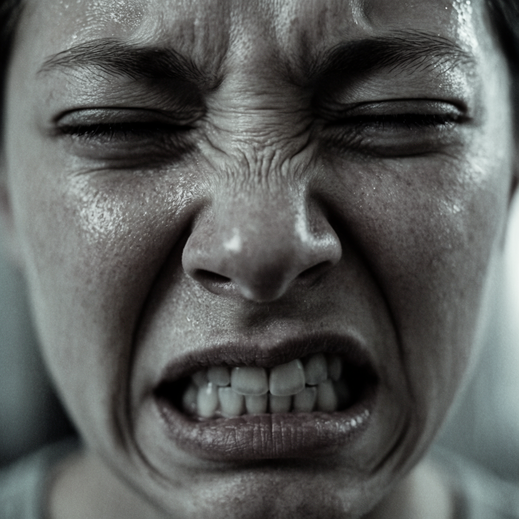 A close-up of a person's face showing clear disgust, nose wr