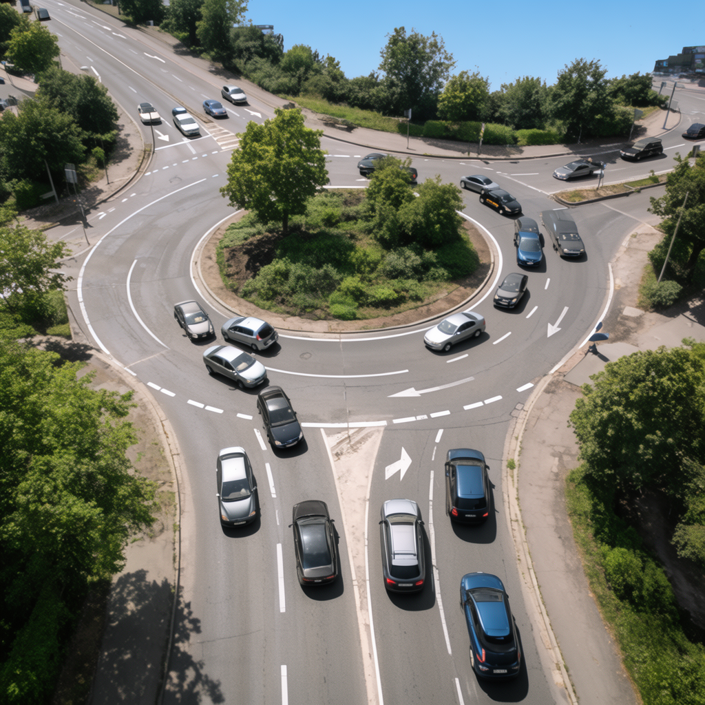 An aerial bird's-eye view looking straight down at a traffic