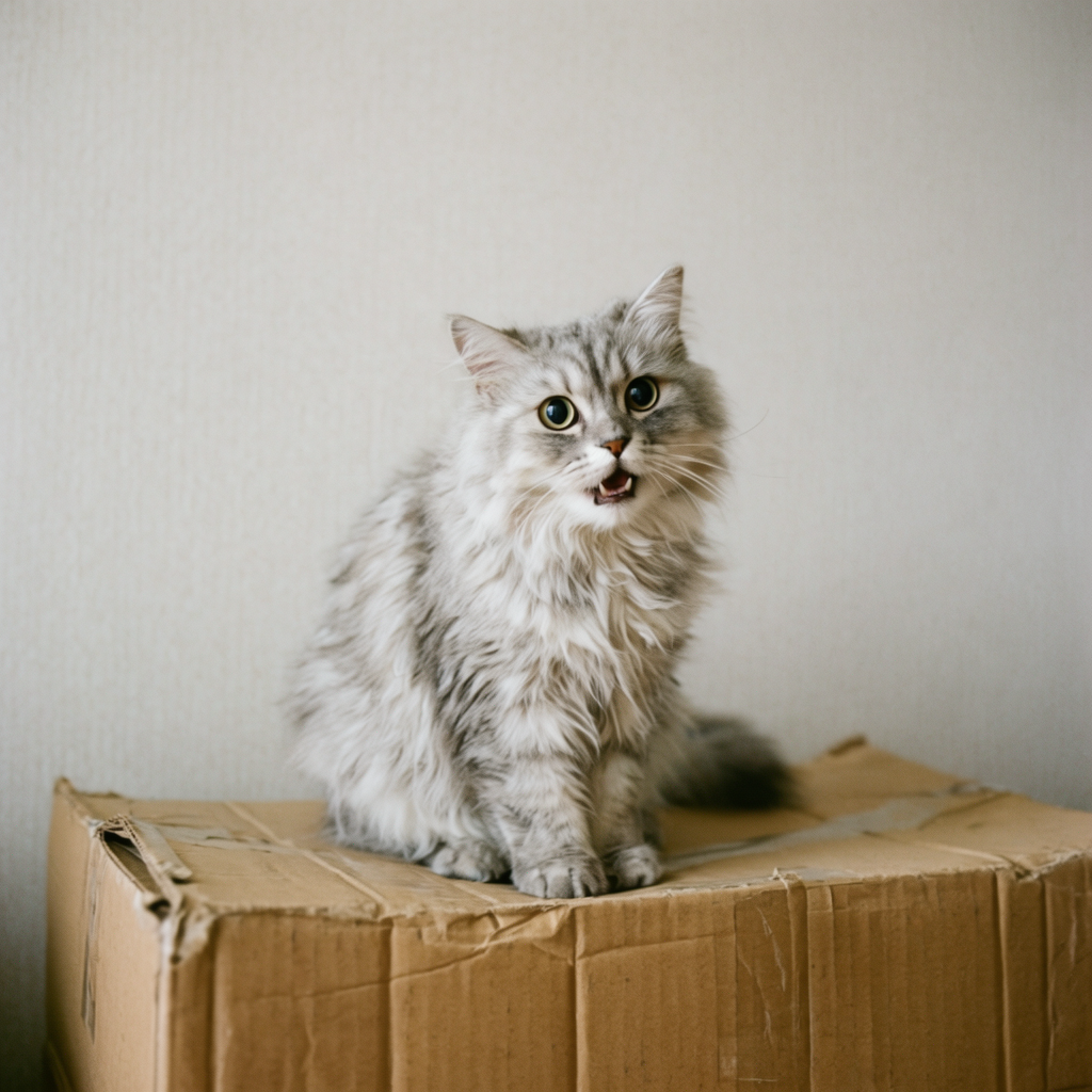 A cat sitting on top of a cardboard box