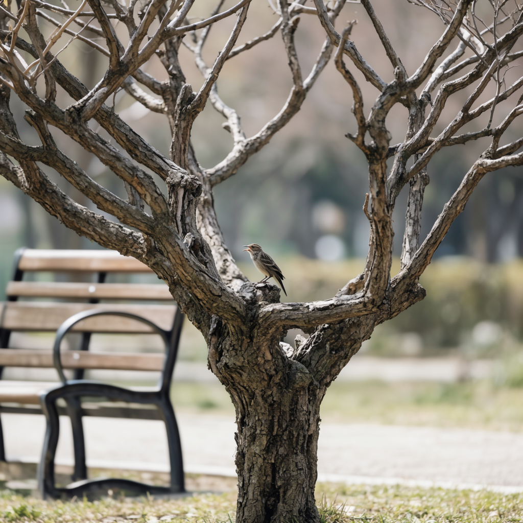 A bird perched on a branch, the branch extending from a tree