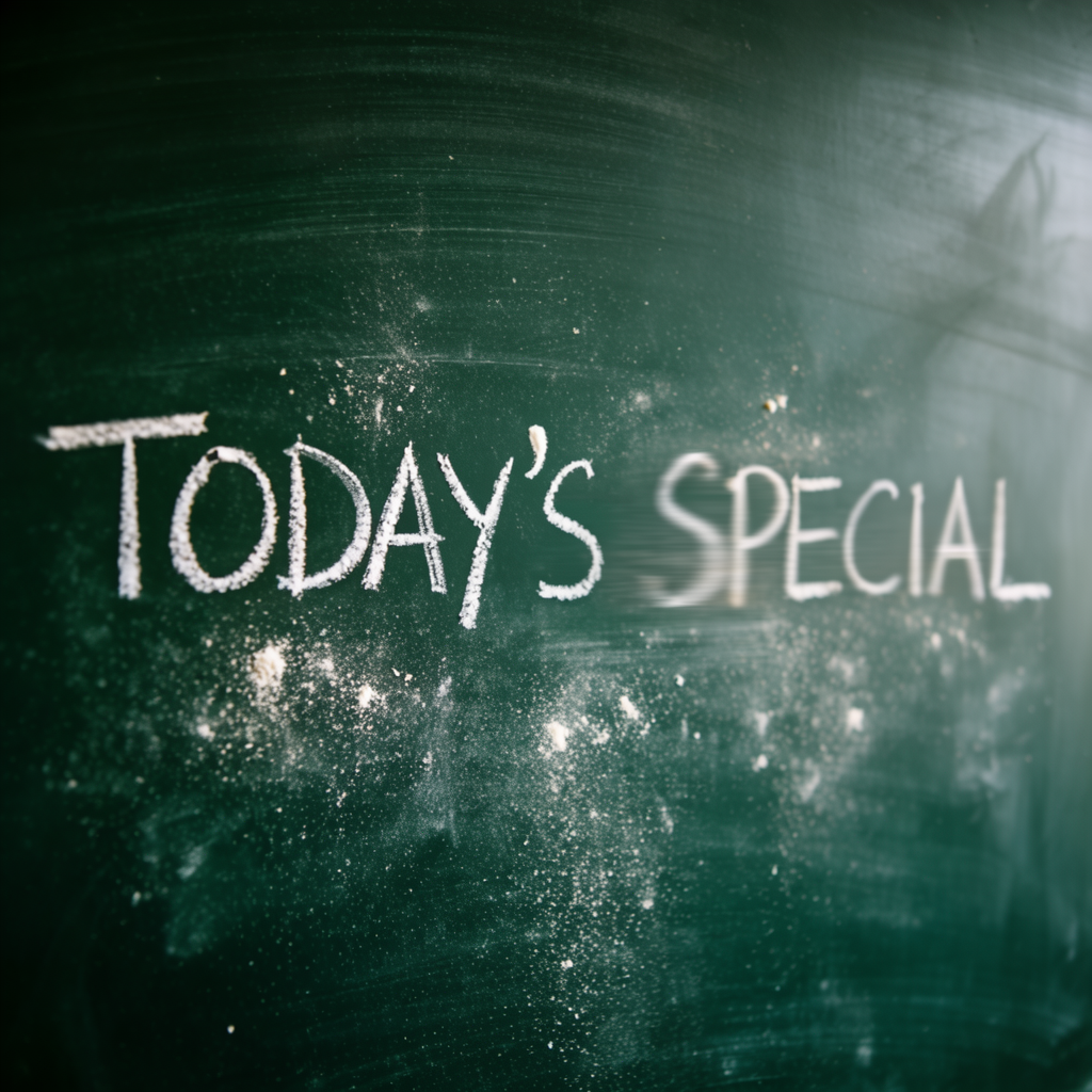 The phrase 'TODAY'S SPECIAL' written in white chalk on a dar