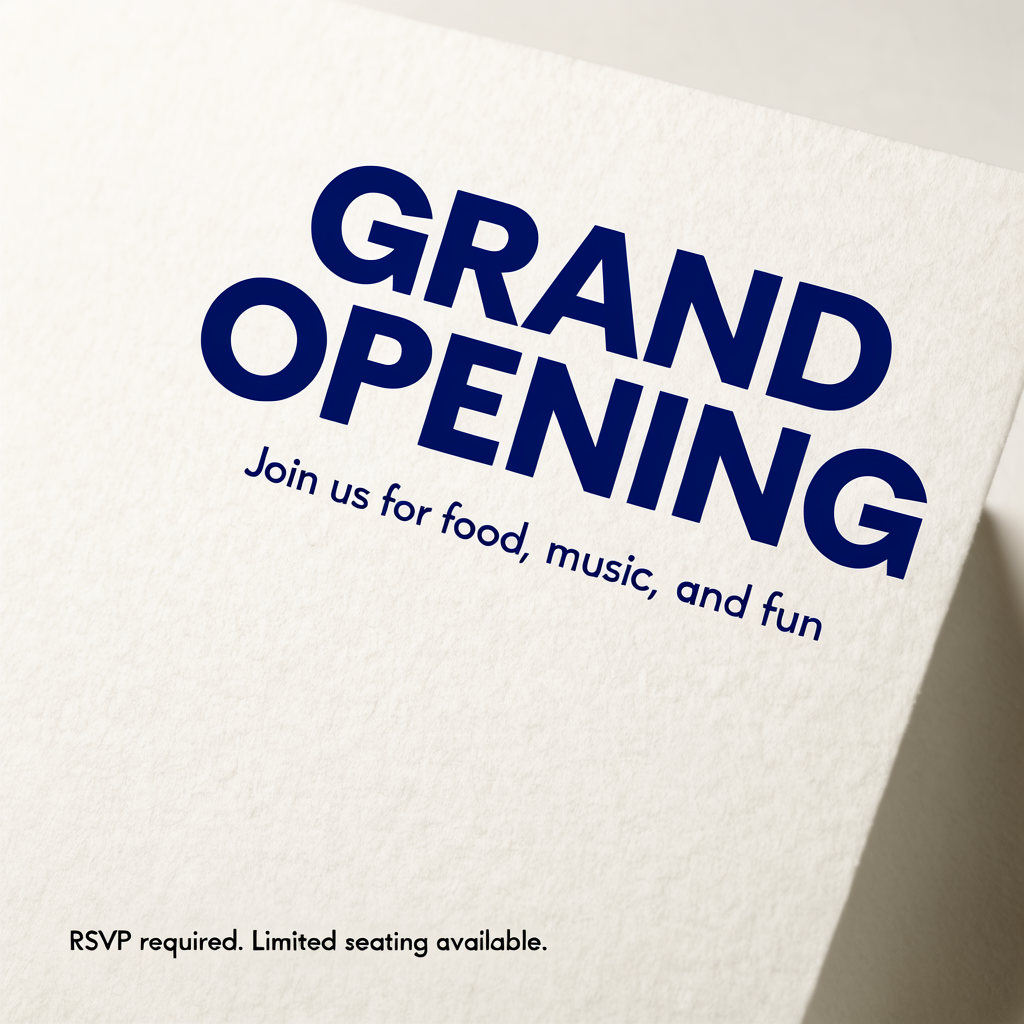 A flyer with large title 'GRAND OPENING', subtitle 'Join us 