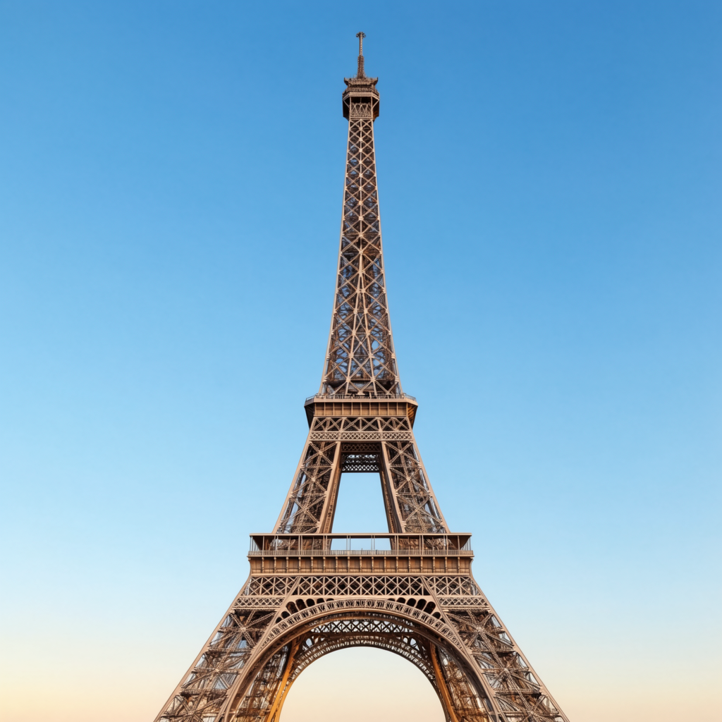 The Eiffel Tower in Paris on a clear day, architecturally ac