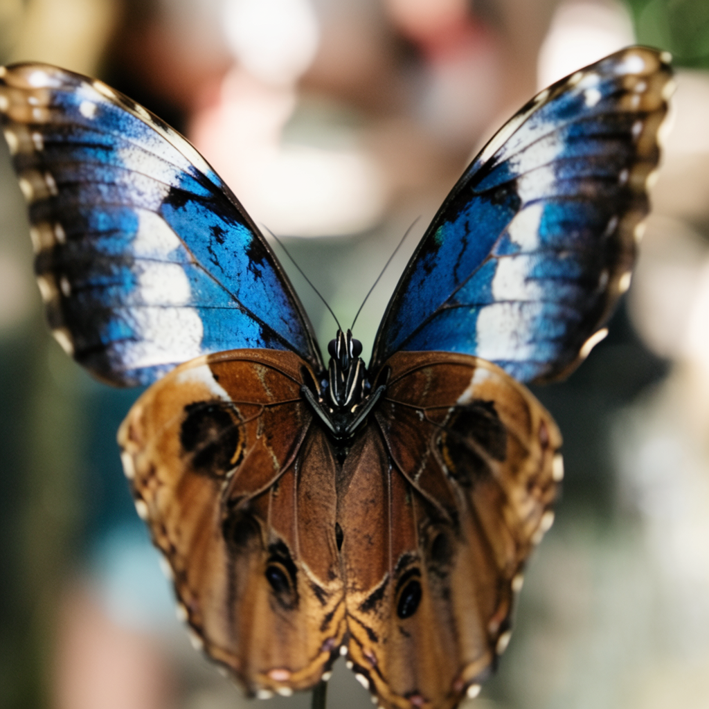A Morpho menelaus butterfly with accurate iridescent blue do