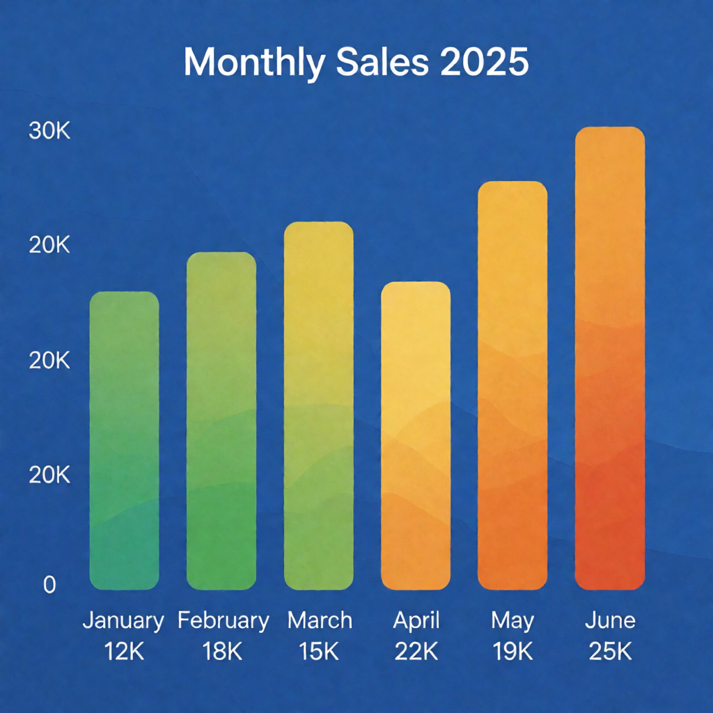 A bar chart showing monthly sales for January through June w
