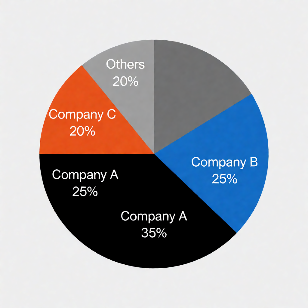 A pie chart showing market share: Company A 35%, Company B 2