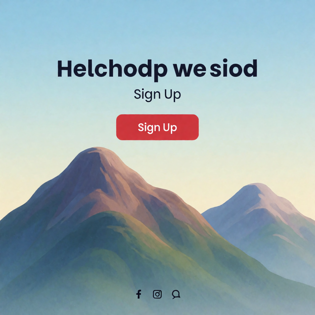 A landing page design with a hero header image at the top, a
