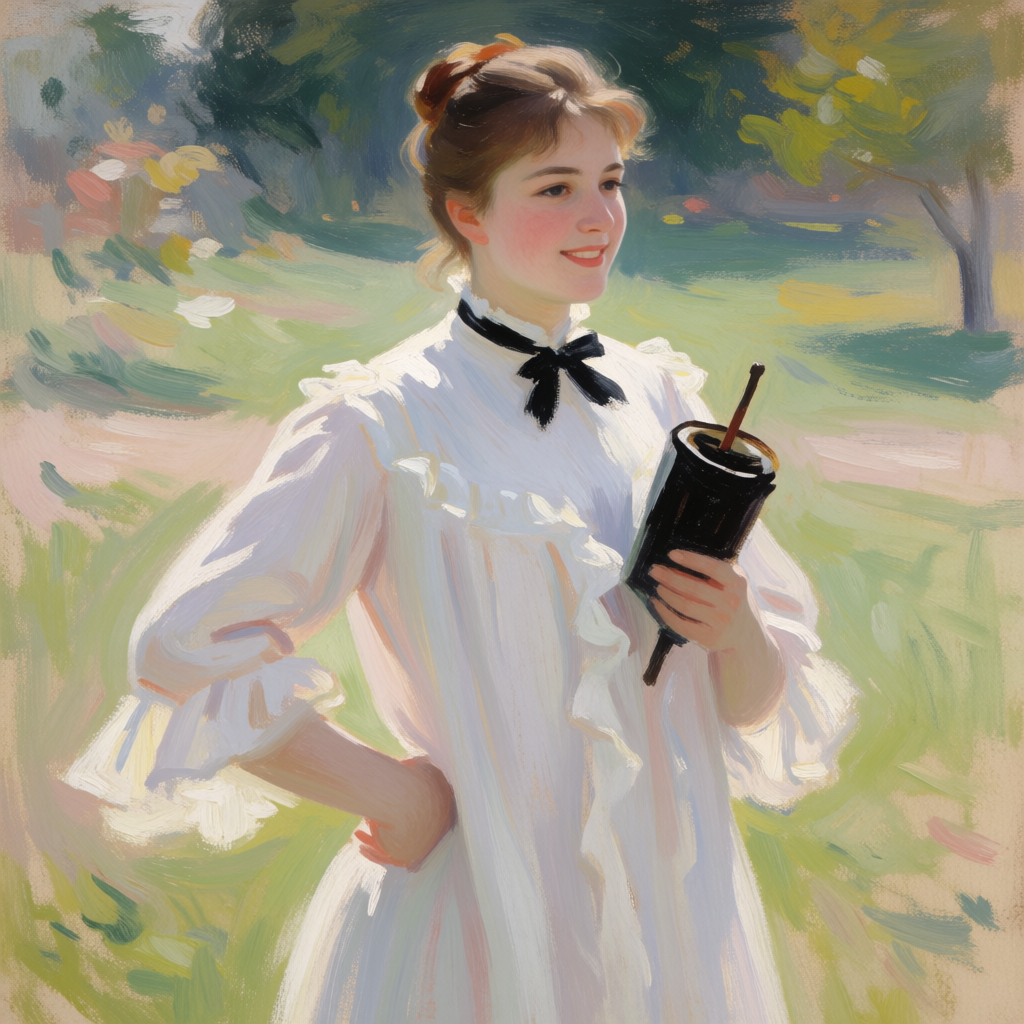A woman with a parasol in the style of Impressionism — soft 