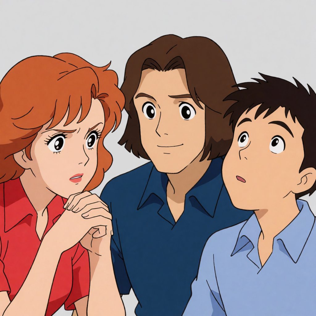 Three coworkers in a meeting: one looking frustrated with fu