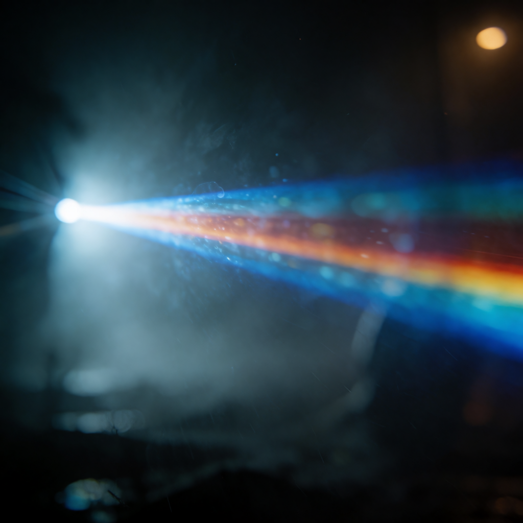 A cinematic frame with blue and orange anamorphic lens flare