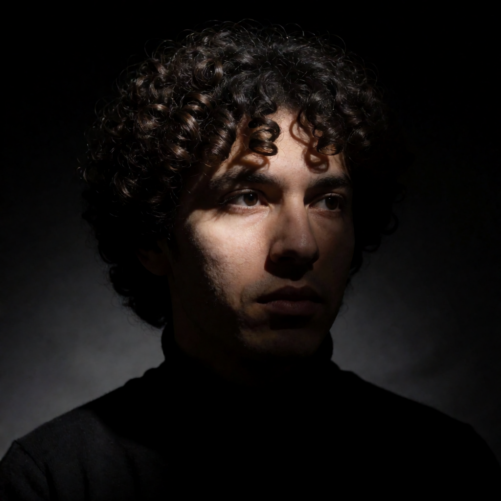 A portrait lit with classic Rembrandt lighting — triangle of