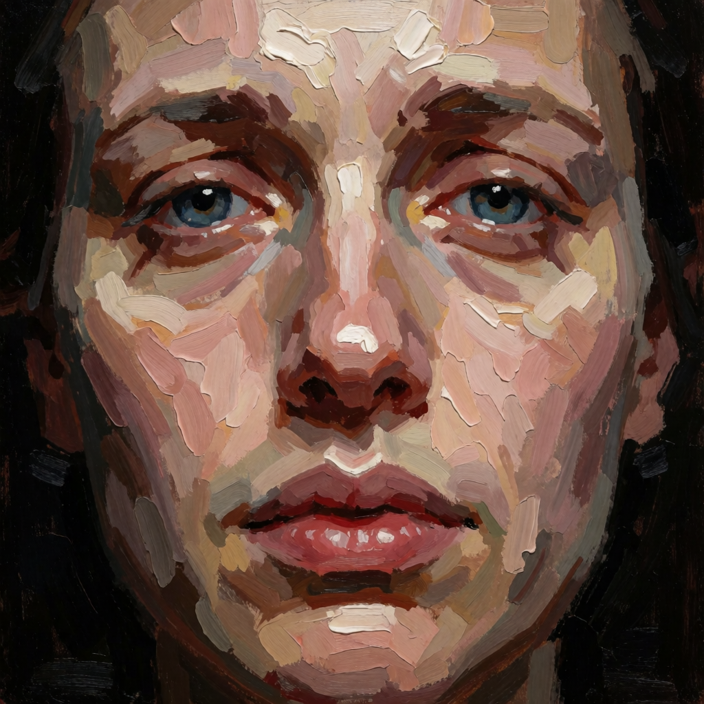 A human face with eyes, nose, and mouth but no eyebrows