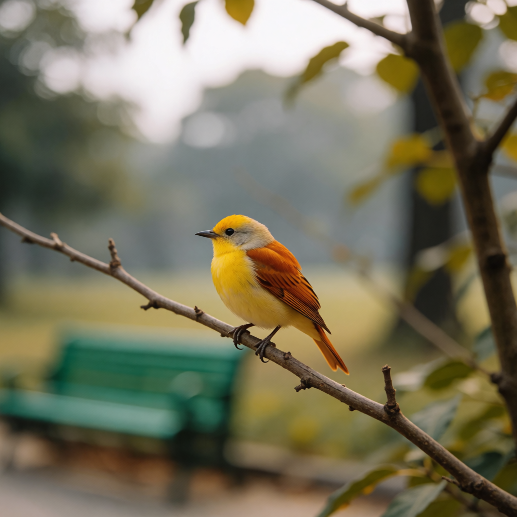 A bird perched on a branch, the branch extending from a tree