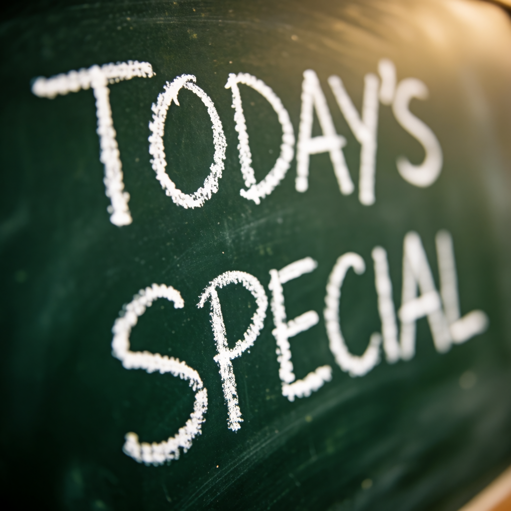 The phrase 'TODAY'S SPECIAL' written in white chalk on a dar