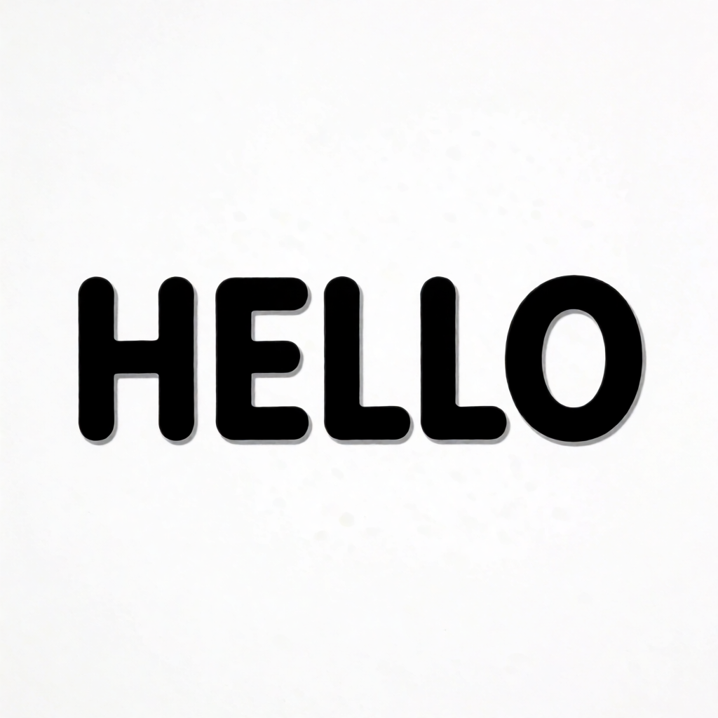 A single large word 'HELLO' centered on a white background