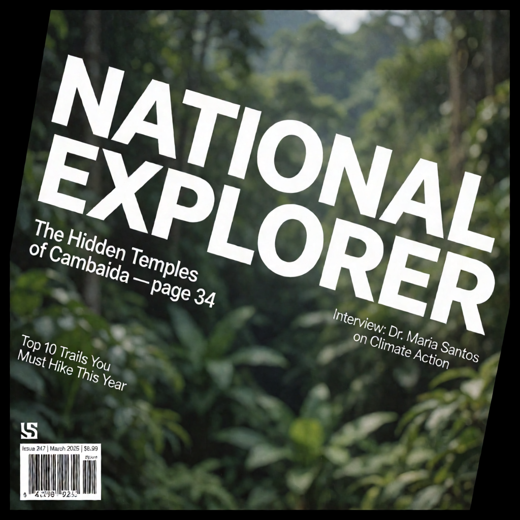 A magazine cover titled 'NATIONAL EXPLORER' with cover lines