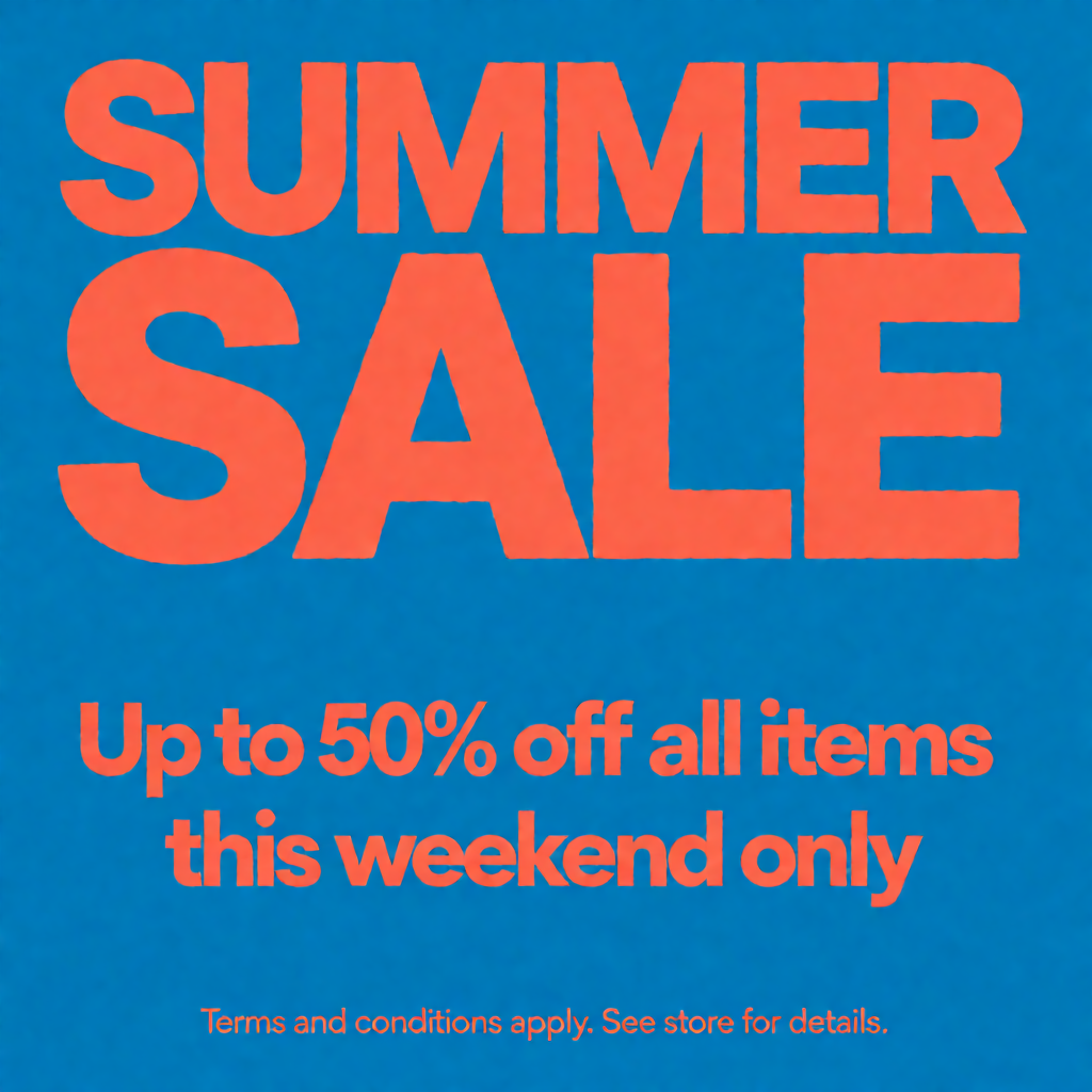 A poster with headline 'SUMMER SALE' in large bold text, bod