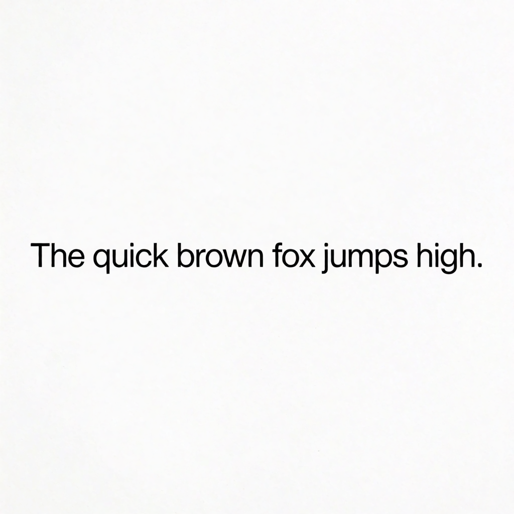 The sentence 'The quick brown fox jumps high' in clean black