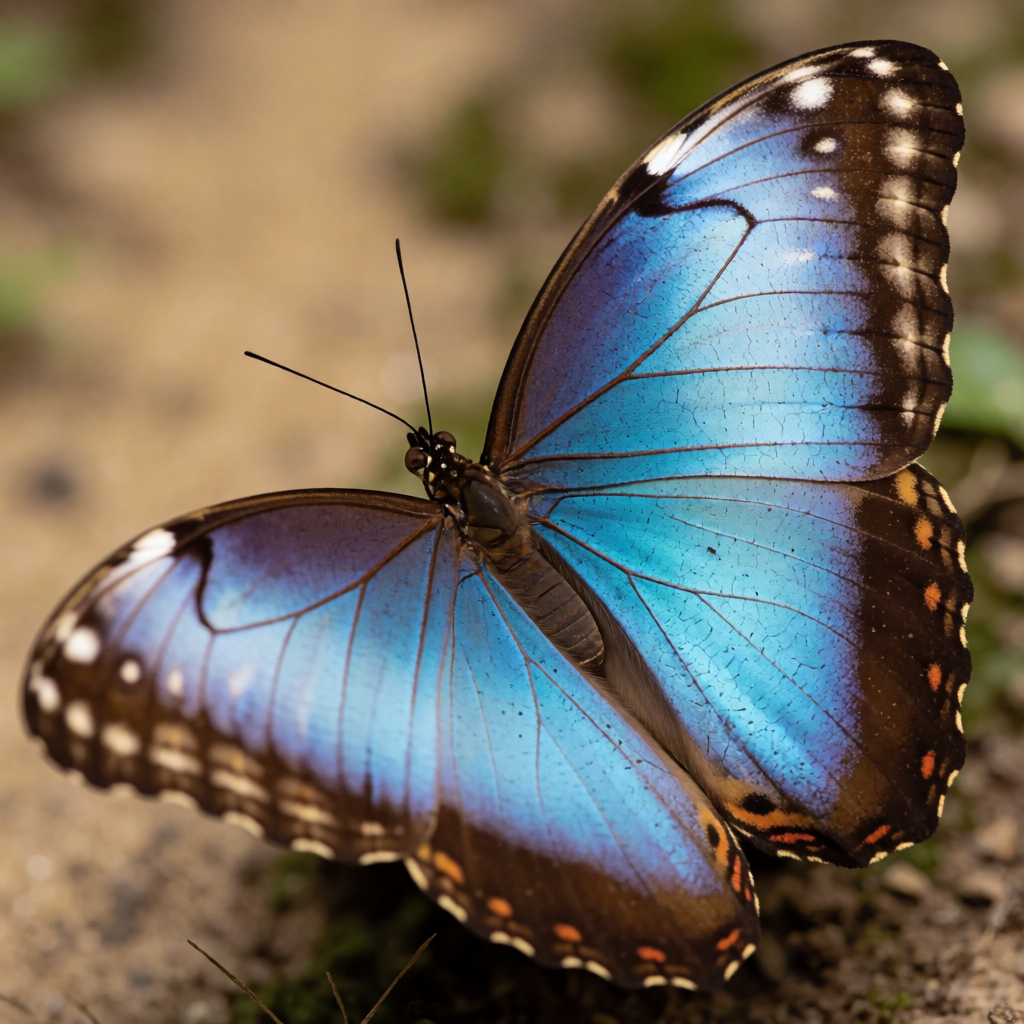 A Morpho menelaus butterfly with accurate iridescent blue do