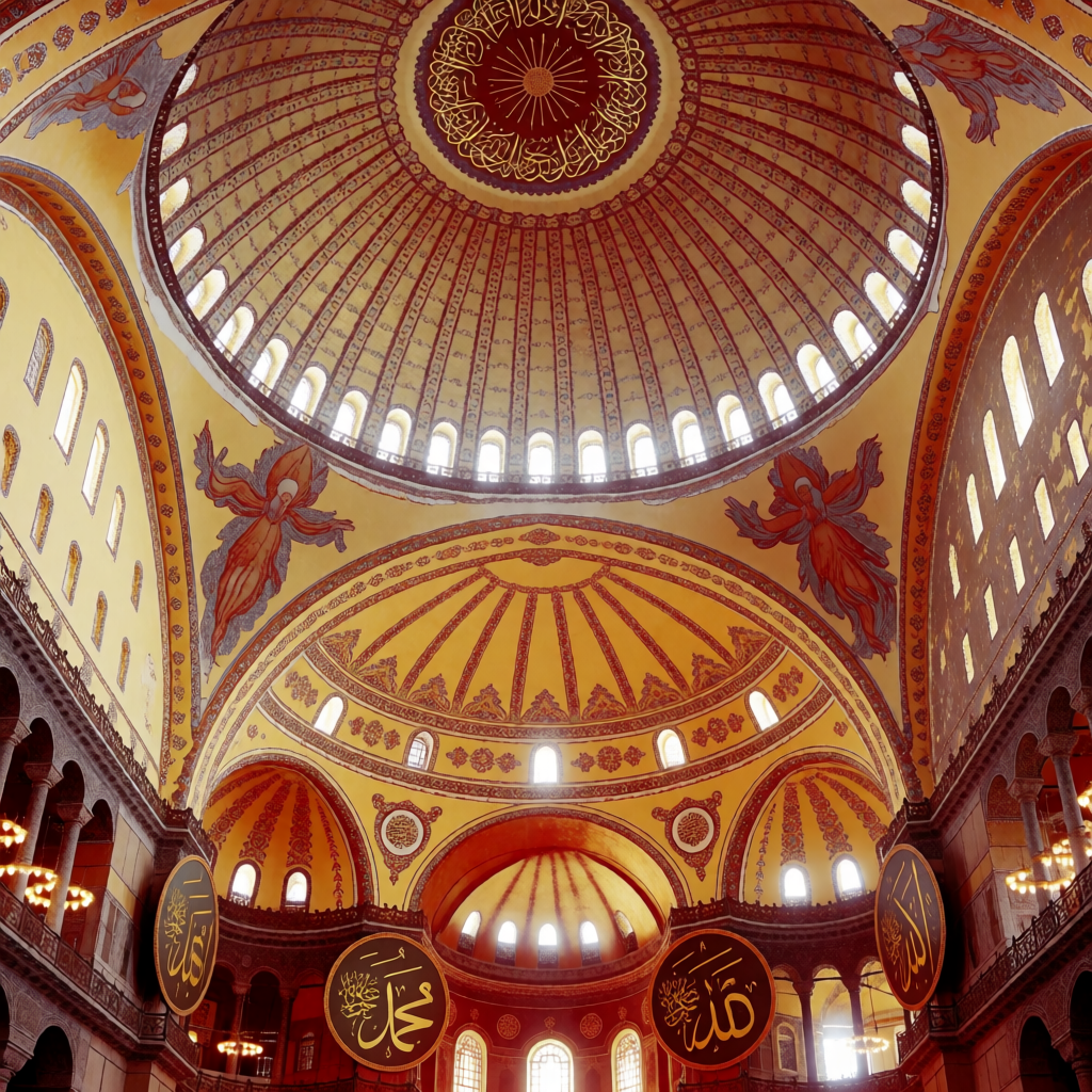 The Hagia Sophia interior showing the massive central dome, 
