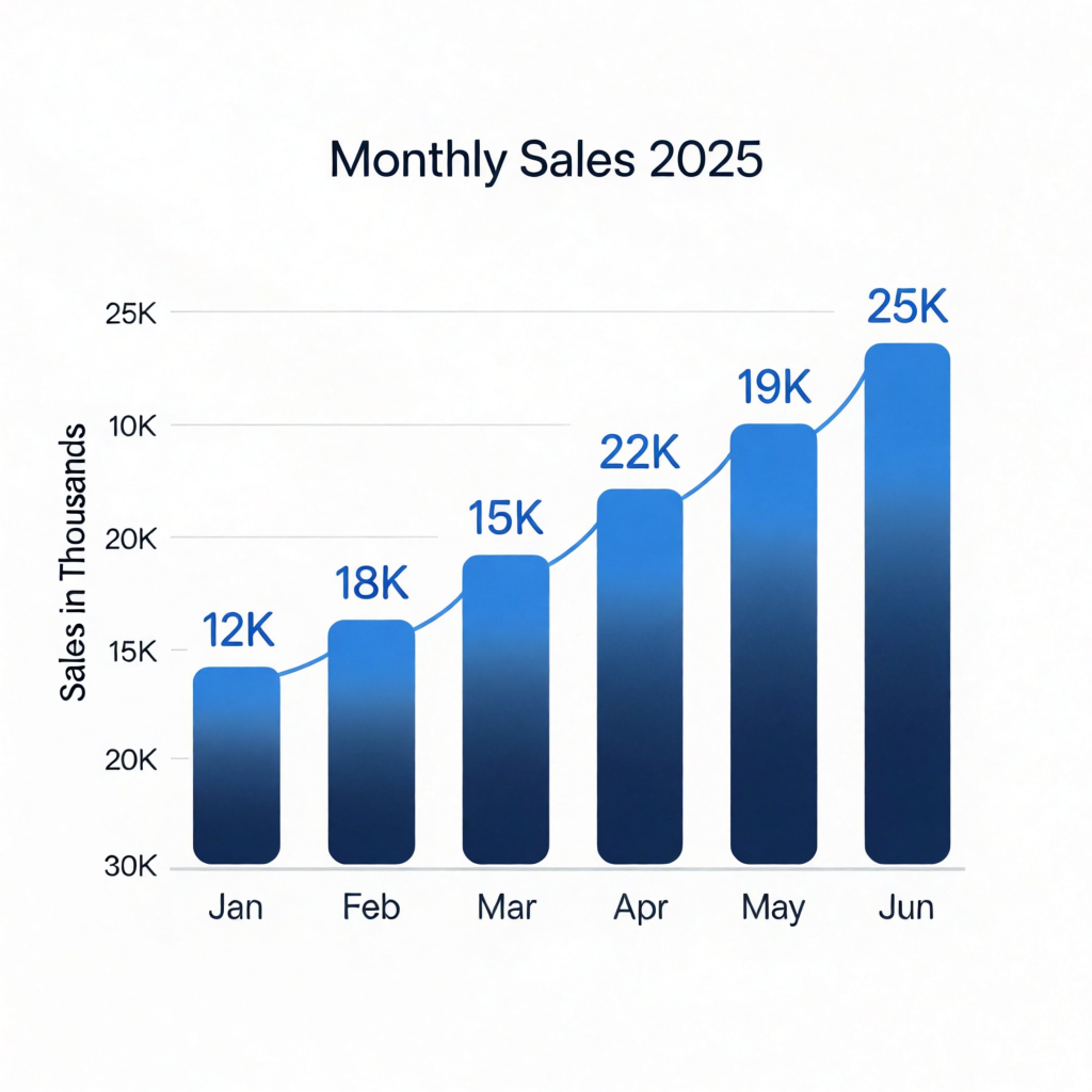A bar chart showing monthly sales for January through June w