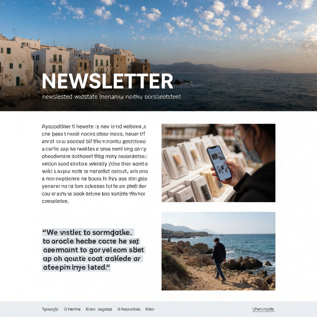 A newsletter layout with a banner image header, a two-column