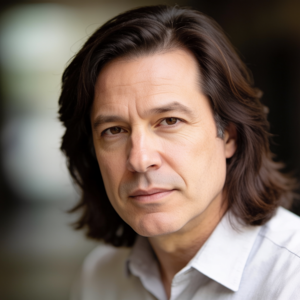 A portrait of a middle-aged man with a calm, serious express