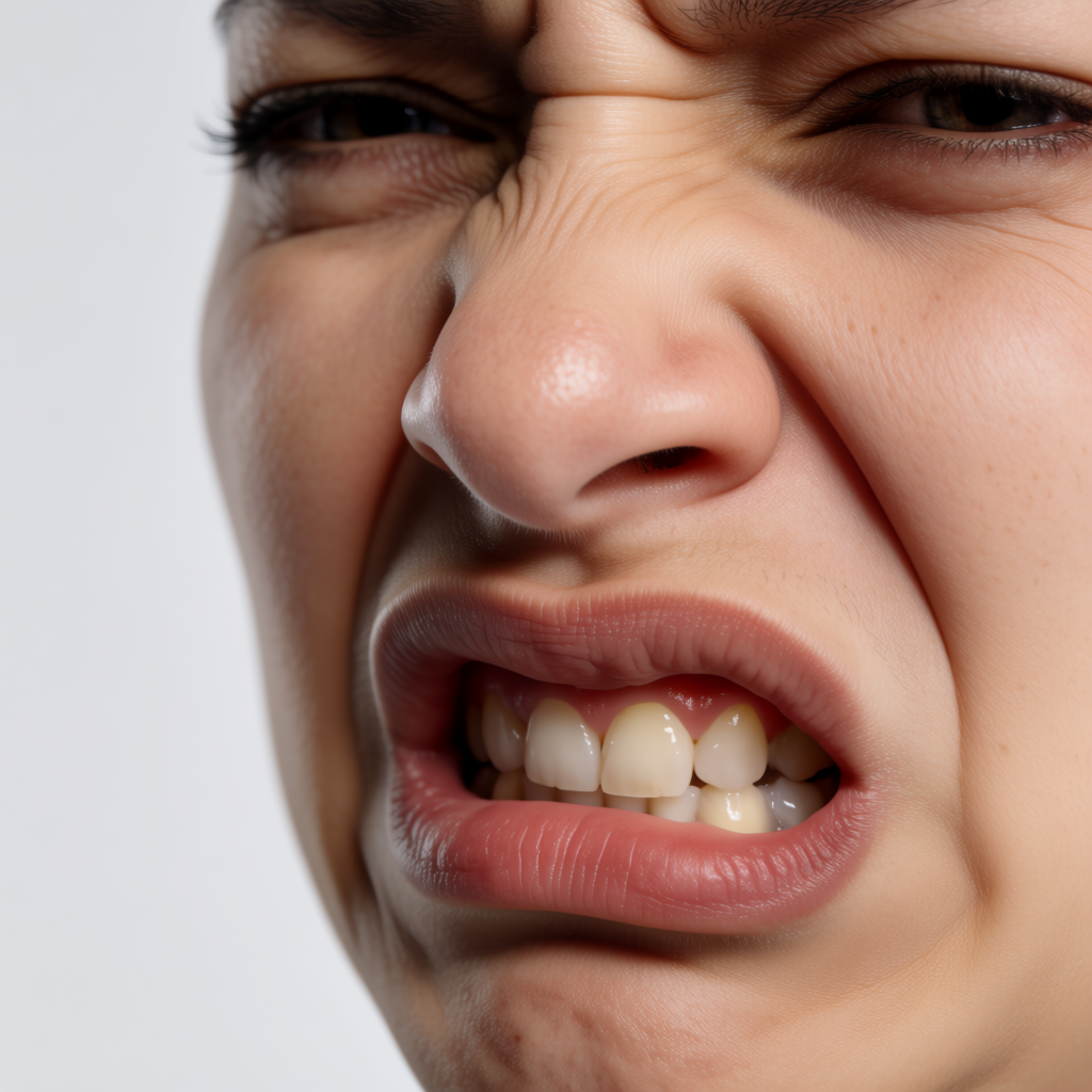 A close-up of a person's face showing clear disgust, nose wr