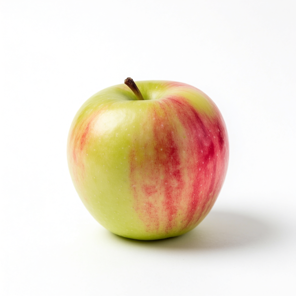 A ripe green apple on a seamless white background with soft 