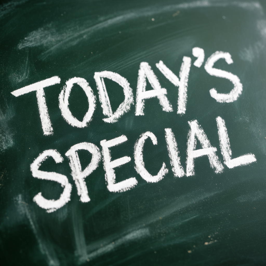 The phrase 'TODAY'S SPECIAL' written in white chalk on a dar