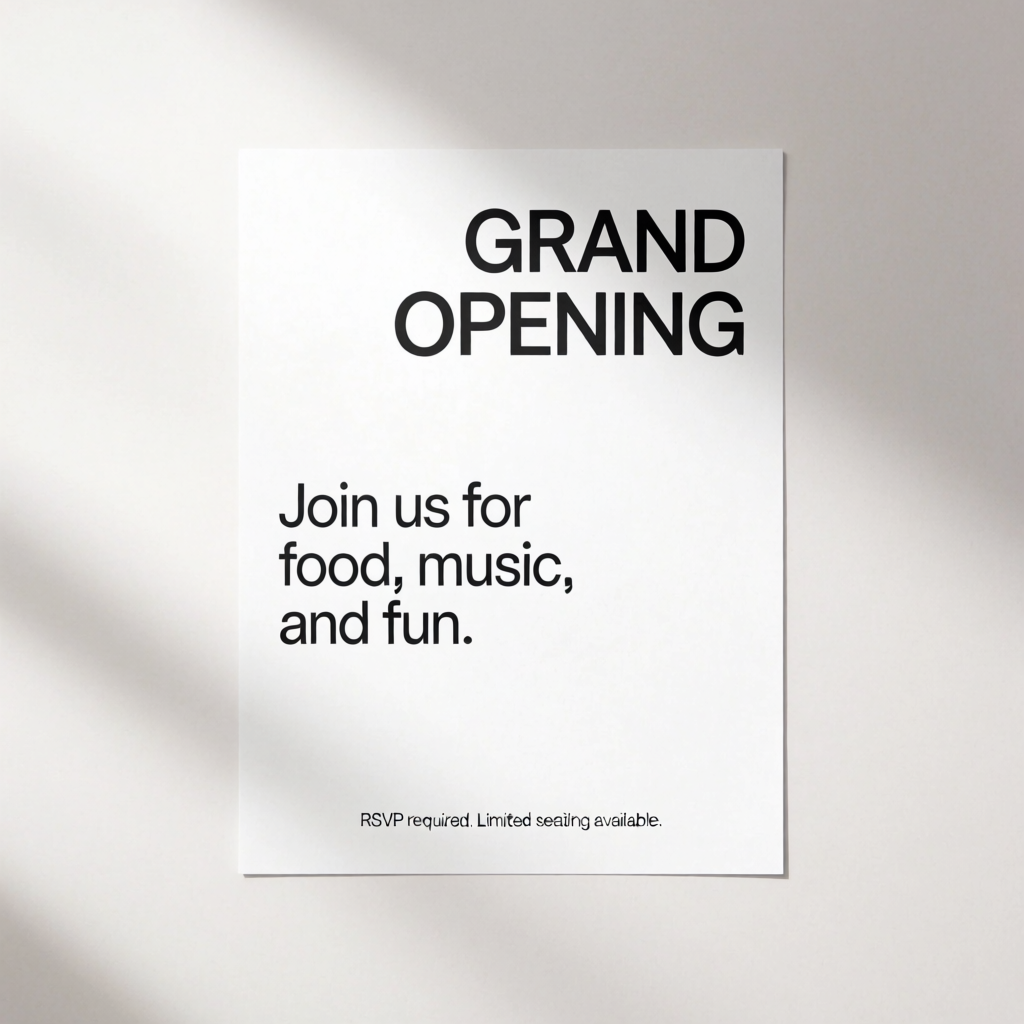 A flyer with large title 'GRAND OPENING', subtitle 'Join us 