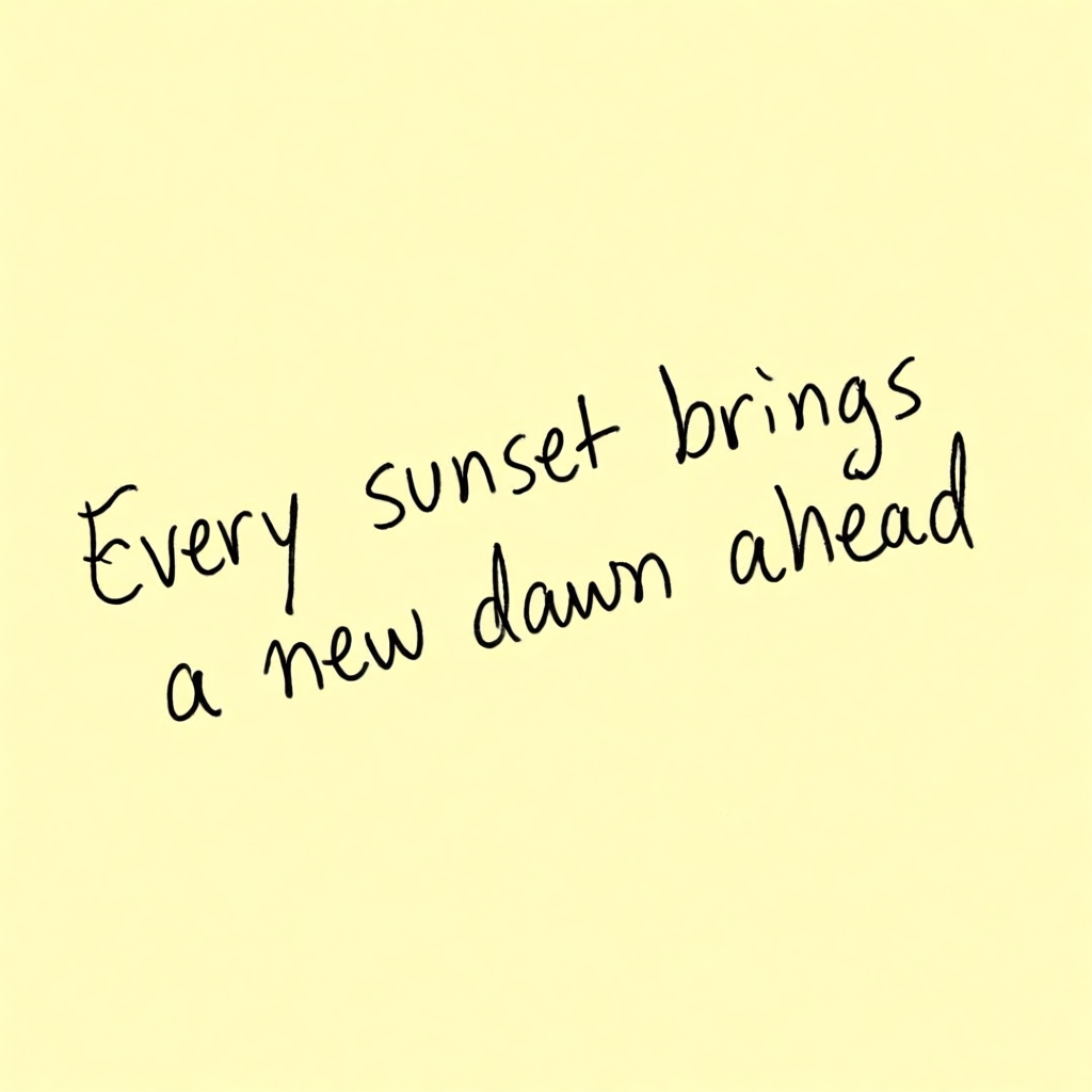 'Every sunset brings a new dawn ahead' written neatly on a p